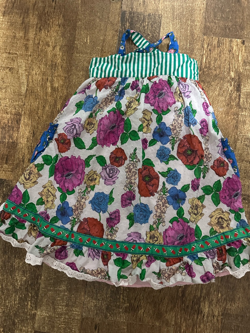 Matilda Jane Multi-Color Floral Sundress with Green Striped Bodice
